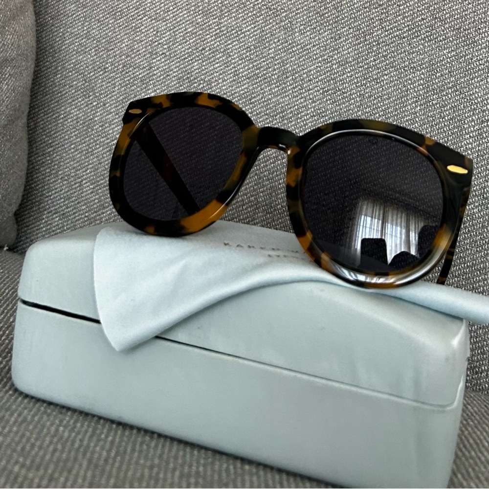 USED KAREN WALKER SUPER DUPER STRENGTH CRAZY TORT SUNGLASSES.